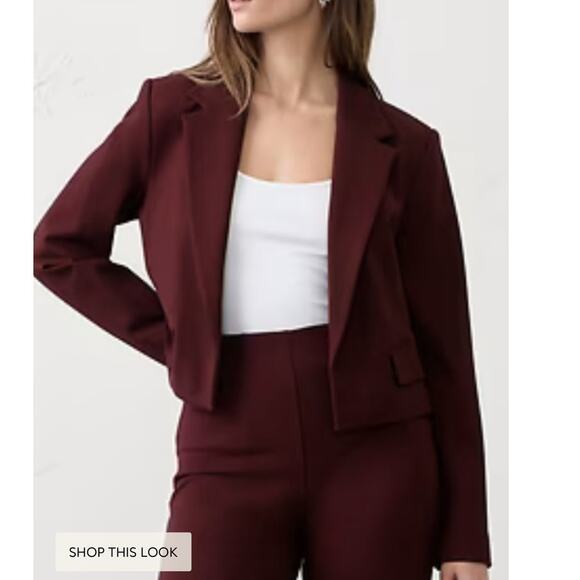 Banana Republic Factory Sz S Ponte Blazer Maroon Cropped Stretch Office Layer - Picture 1 of 10